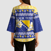 Personalized Bosnia and Herzegovina Christmas Kimono Sleeve Blouse Coat Of Arms Srecan Bozic - Wonder Print Shop