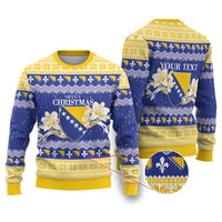 Personalized Bosnia and Herzegovina Christmas Ugly Christmas Sweater Coat Of Arms Srecan Bozic - Wonder Print Shop