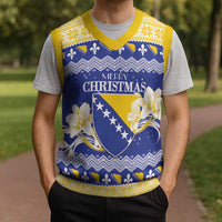 Personalized Bosnia and Herzegovina Christmas Knitted V-Neck Vest Coat Of Arms Srecan Bozic - Wonder Print Shop