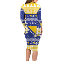 Personalized Bosnia and Herzegovina Christmas Long Sleeve Bodycon Dress Coat Of Arms Srecan Bozic - Wonder Print Shop