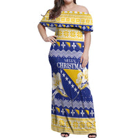 Personalized Bosnia and Herzegovina Christmas Off Shoulder Maxi Dress Coat Of Arms Srecan Bozic - Wonder Print Shop