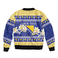 Personalized Bosnia and Herzegovina Christmas Sleeve Zip Bomber Jacket Coat Of Arms Srecan Bozic - Wonder Print Shop
