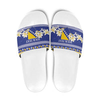 Personalized Bosnia and Herzegovina Christmas Slide Sandals Coat Of Arms Srecan Bozic - Wonder Print Shop