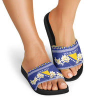 Personalized Bosnia and Herzegovina Christmas Slide Sandals Coat Of Arms Srecan Bozic - Wonder Print Shop