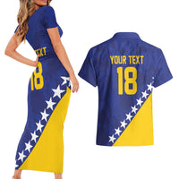 Custom Bosnia and Herzegovina Football Couples Matching Short Sleeve Bodycon Dress and Hawaiian Shirt Go Champion Sporty Style - Wonder Print Shop