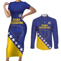 Custom Bosnia and Herzegovina Football Couples Matching Short Sleeve Bodycon Dress and Long Sleeve Button Shirt Go Champion Sporty Style - Wonder Print Shop