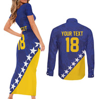 Custom Bosnia and Herzegovina Football Couples Matching Short Sleeve Bodycon Dress and Long Sleeve Button Shirt Go Champion Sporty Style - Wonder Print Shop