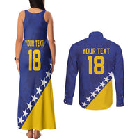 Custom Bosnia and Herzegovina Football Couples Matching Tank Maxi Dress and Long Sleeve Button Shirt Go Champion Sporty Style - Wonder Print Shop