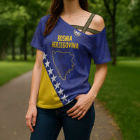 Custom Bosnia and Herzegovina Football Cross Shoulder Shirt Go Champion Sporty Style - Wonder Print Shop