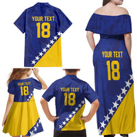 Custom Bosnia and Herzegovina Football Family Matching Off Shoulder Maxi Dress and Hawaiian Shirt Go Champion Sporty Style - Wonder Print Shop