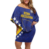 Custom Bosnia and Herzegovina Football Family Matching Off Shoulder Short Dress and Hawaiian Shirt Go Champion Sporty Style - Wonder Print Shop