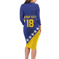 Custom Bosnia and Herzegovina Football Long Sleeve Bodycon Dress Go Champion Sporty Style - Wonder Print Shop