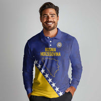 Custom Bosnia and Herzegovina Football Long Sleeve Polo Shirt Go Champion Sporty Style - Wonder Print Shop