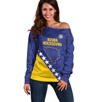 Custom Bosnia and Herzegovina Football Off Shoulder Sweater Go Champion Sporty Style - Wonder Print Shop