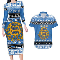 Estonia Christmas Couples Matching Long Sleeve Bodycon Dress and Hawaiian Shirt Coat Of Arms Haid Joule - Wonder Print Shop
