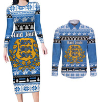 Estonia Christmas Couples Matching Long Sleeve Bodycon Dress and Long Sleeve Button Shirt Coat Of Arms Haid Joule - Wonder Print Shop
