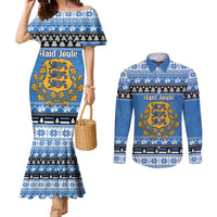 Estonia Christmas Couples Matching Mermaid Dress and Long Sleeve Button Shirt Coat Of Arms Haid Joule - Wonder Print Shop