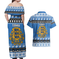 Estonia Christmas Couples Matching Off Shoulder Maxi Dress and Hawaiian Shirt Coat Of Arms Haid Joule - Wonder Print Shop