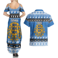 Estonia Christmas Couples Matching Summer Maxi Dress and Hawaiian Shirt Coat Of Arms Haid Joule - Wonder Print Shop