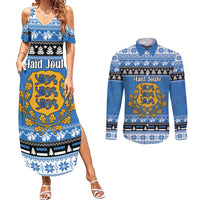 Estonia Christmas Couples Matching Summer Maxi Dress and Long Sleeve Button Shirt Coat Of Arms Haid Joule - Wonder Print Shop