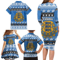 Estonia Christmas Family Matching Long Sleeve Bodycon Dress and Hawaiian Shirt Coat Of Arms Haid Joule - Wonder Print Shop