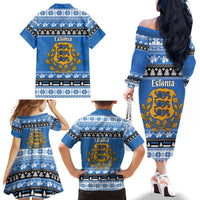 Estonia Christmas Family Matching Off The Shoulder Long Sleeve Dress and Hawaiian Shirt Coat Of Arms Haid Joule - Wonder Print Shop