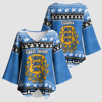 Estonia Christmas Kimono Sleeve Blouse Coat Of Arms Haid Joule - Wonder Print Shop