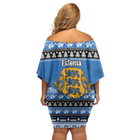 Estonia Christmas Off Shoulder Short Dress Coat Of Arms Haid Joule - Wonder Print Shop