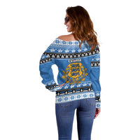 Estonia Christmas Off Shoulder Sweater Coat Of Arms Haid Joule - Wonder Print Shop