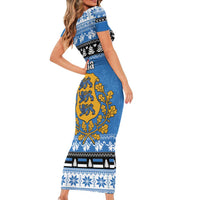 Estonia Christmas Short Sleeve Bodycon Dress Coat Of Arms Haid Joule - Wonder Print Shop