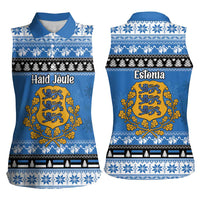 Estonia Christmas Women Sleeveless Polo Shirt Coat Of Arms Haid Joule - Wonder Print Shop
