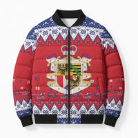 Liechtenstein Christmas Bomber Puffer Jacket Coat Of Arms Frohe Weihnachten - Wonder Print Shop