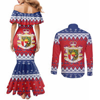 Liechtenstein Christmas Couples Matching Mermaid Dress and Long Sleeve Button Shirt Coat Of Arms Frohe Weihnachten - Wonder Print Shop