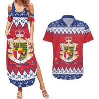 Liechtenstein Christmas Couples Matching Summer Maxi Dress and Hawaiian Shirt Coat Of Arms Frohe Weihnachten - Wonder Print Shop