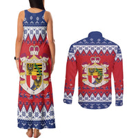 Liechtenstein Christmas Couples Matching Tank Maxi Dress and Long Sleeve Button Shirt Coat Of Arms Frohe Weihnachten - Wonder Print Shop
