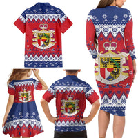 Liechtenstein Christmas Family Matching Long Sleeve Bodycon Dress and Hawaiian Shirt Coat Of Arms Frohe Weihnachten - Wonder Print Shop
