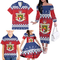Liechtenstein Christmas Family Matching Off The Shoulder Long Sleeve Dress and Hawaiian Shirt Coat Of Arms Frohe Weihnachten - Wonder Print Shop