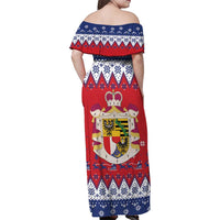 Liechtenstein Christmas Family Matching Off Shoulder Maxi Dress and Hawaiian Shirt Coat Of Arms Frohe Weihnachten - Wonder Print Shop