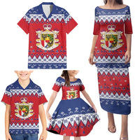 Liechtenstein Christmas Family Matching Puletasi and Hawaiian Shirt Coat Of Arms Frohe Weihnachten - Wonder Print Shop