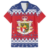 Liechtenstein Christmas Hawaiian Shirt Coat Of Arms Frohe Weihnachten - Wonder Print Shop
