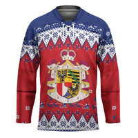 Liechtenstein Christmas Hockey Jersey Coat Of Arms Frohe Weihnachten - Wonder Print Shop
