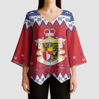 Liechtenstein Christmas Kimono Sleeve Blouse Coat Of Arms Frohe Weihnachten - Wonder Print Shop