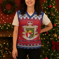 Liechtenstein Christmas Knitted V-Neck Vest Coat Of Arms Frohe Weihnachten - Wonder Print Shop