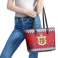 Liechtenstein Christmas Leather Tote Bag Coat Of Arms Frohe Weihnachten - Wonder Print Shop