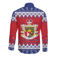 Liechtenstein Christmas Long Sleeve Button Shirt Coat Of Arms Frohe Weihnachten - Wonder Print Shop