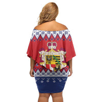 Liechtenstein Christmas Off Shoulder Short Dress Coat Of Arms Frohe Weihnachten - Wonder Print Shop