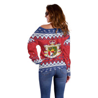 Liechtenstein Christmas Off Shoulder Sweater Coat Of Arms Frohe Weihnachten - Wonder Print Shop