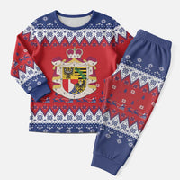 Liechtenstein Christmas Pajama Set Coat Of Arms Frohe Weihnachten - Wonder Print Shop