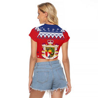 Liechtenstein Christmas Raglan Cropped T Shirt Coat Of Arms Frohe Weihnachten - Wonder Print Shop
