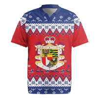 Liechtenstein Christmas Rugby Jersey Coat Of Arms Frohe Weihnachten - Wonder Print Shop